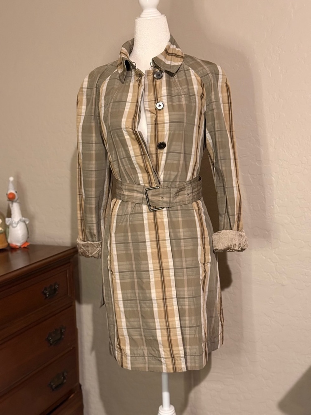 Y2K Gem - Banana Republic Plaid Trench Coat - S
